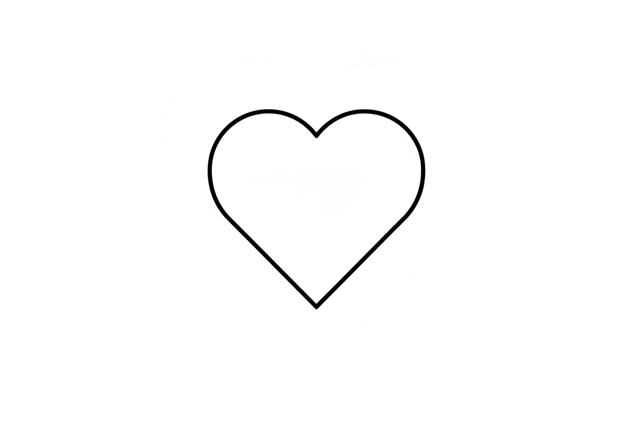 Black and white heart with just the outline visble as a heart